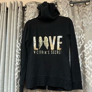 Victoria’s Secret Black Bling Love Angel Tunic Hooded Sweater Size Medium